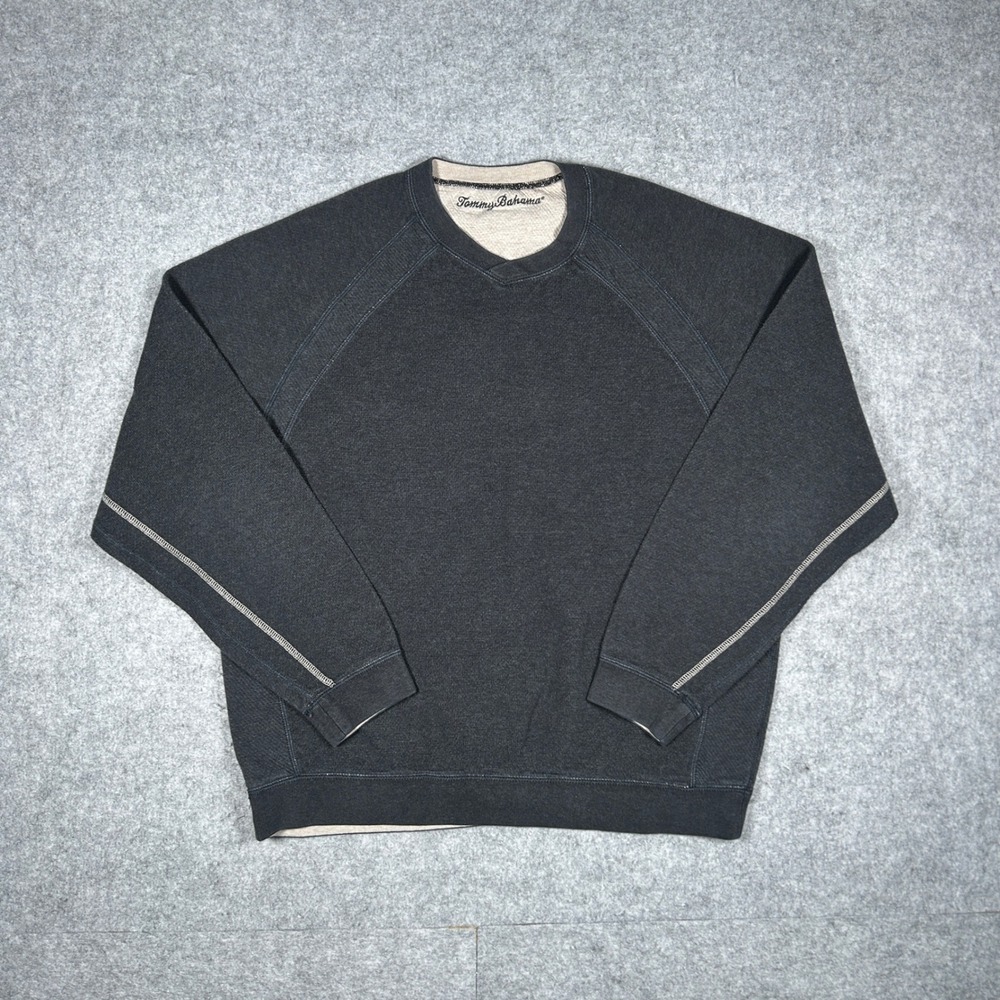 Tommy Bahama Sweatshirt Mens XL Black Reversible Flip Side Pullover Casual Soft